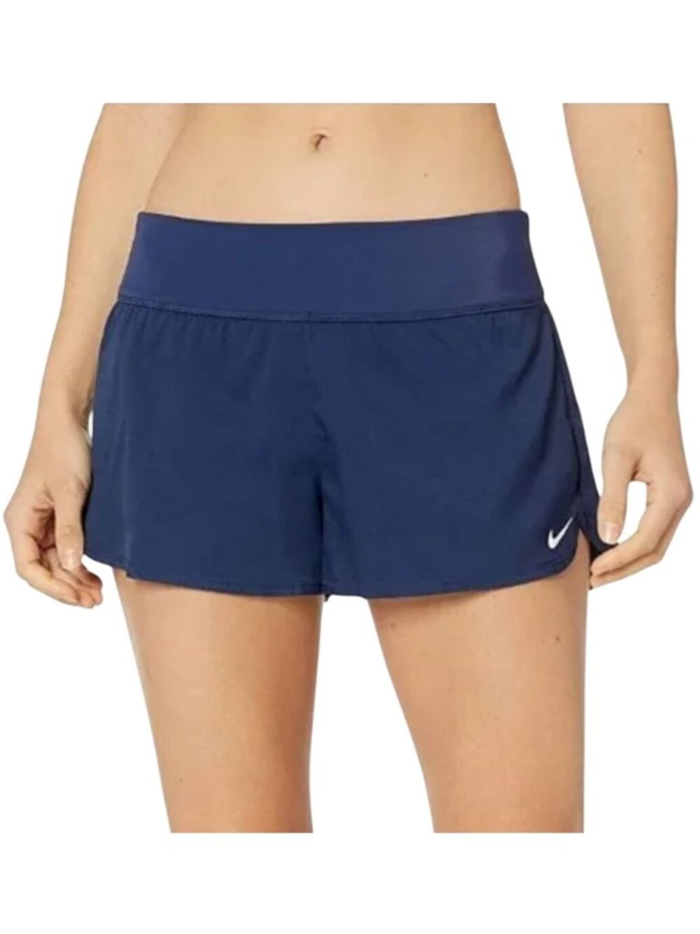 Nike Womens Swim L Shorts Navy Blue Zip Pocket Lining Swim Bottoms Swimwear